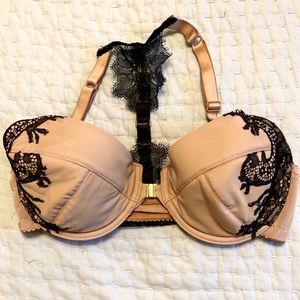 Custom Braazi bra, t-strap back, nude/black lace